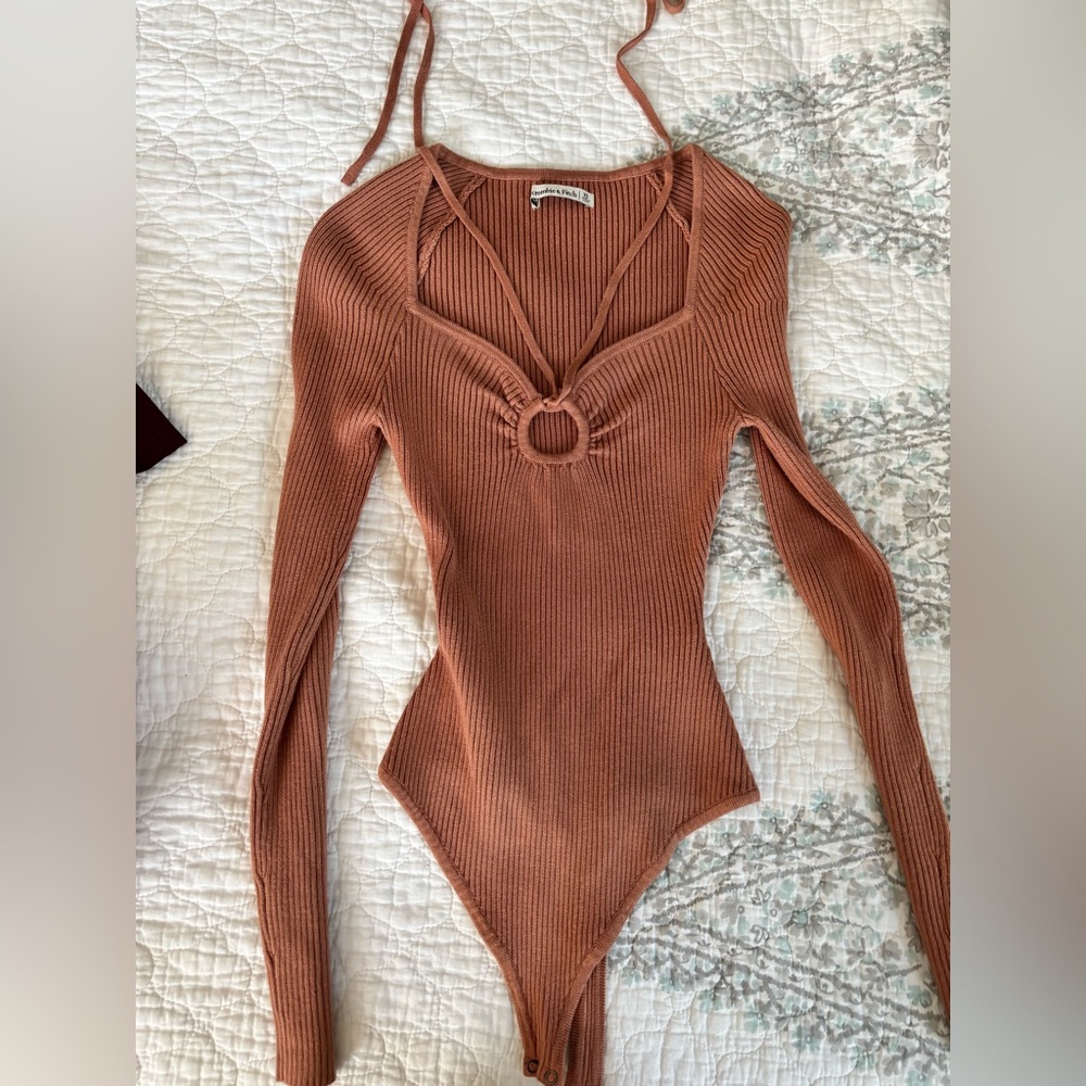 Abercrombie & Fitch Rust Ribbed Long Sleeve Bodysuit